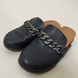 Vionic Georgie Slip On Leather Chain Mule in Navy Size 7